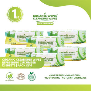 Organic Wipes Cleansing Wipes Refreshing Cucumber 12s pack of 6