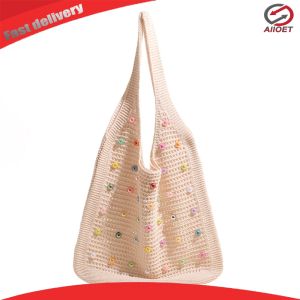 【Alloet】 Women Crochet Shoulder Bag Spacious Tote for Summer Beach and Casual Activities