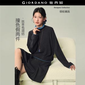 GIORDANO Women Sweaters Contrast Rolled Trim Sweaters Cowl Neck Relaxed Fit Fashionable Casual Sweaters 18356619