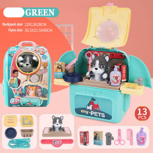 Pet Cat Care Carrier Suitcase Toy Kit for Kids Pet Kitty Grooming Feeding Toys Pretend Role Play Set for Boys and Girls