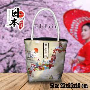 Tote Bag Motif Jepang Vintage Hitam Putih Ukuran 25x25x5cm - Souvenir Jepang Unik