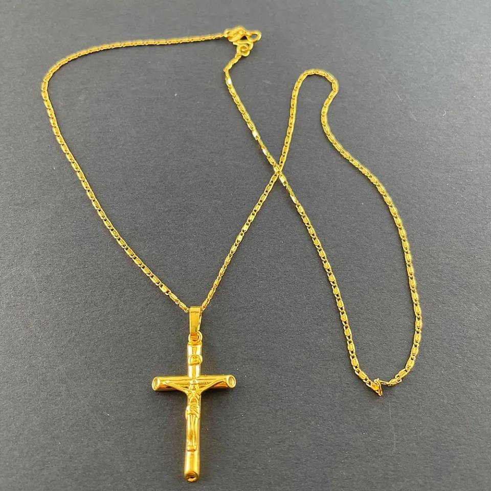 ORENTINI 3.5mm Plated 24K Gold Cross Pendant with Jesus Crucifix Cross On a  30