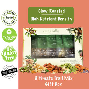 Ketogenius Kitchen Mix Trail Gift Box (Heart Healthy Low-Carbs Memory Booster Deluxe Nuts Triple Joy Trail) - Slow Roasted Healthy Snack Natural