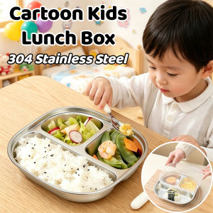 Kids Plate 304 Stainless Steel Cartoon Compartment Lunch Box Portable Dinner Plate for Kids