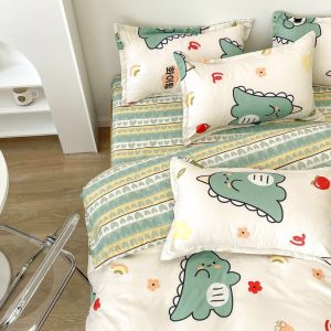 [ XẢ KHO ]  SET 4 món Cotton Poly nhập khẩu (Khủng long xanh)--- miễn phí bo chun drap ga giường