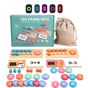 OSSDE Wooden Ten Frame Set Math Operations Toys Early Childhood Education Counting Toys