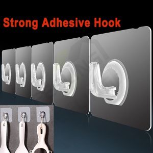 10pcs Adhesive Wall Hook Transparent Strong Adhesive Door Wall Hanger Hook Anti-Skid Strong Waterproof Solid Hooks