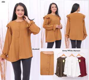 Minola Atasan Blouse Wanita Import Jumbo Lengan Panjang Kekinian Kancing Busui Crinkle Premium Rayon