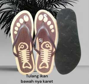 Sandal Flat Feet Ujung Bulat Motif Tulang Ikan Warna Neon/Abu-abu Tua