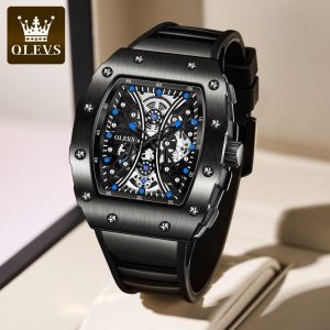 OLEVS 3602 Watches Business Wristwatches Square Chronograph Leather Strap Quartz Watch Men Wrist Brand Sports Luminous W