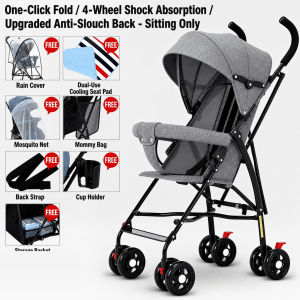 【Pure Care】 Lightweight Baby Stroller  One-Hand Fold  Compact Pram Pushchair  Sitting Type  4 Colors