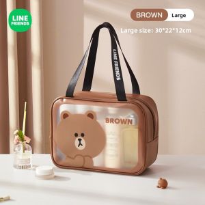 100% Authentic Line Friends Cosmetic Bag Waterproof Makeup Bag Organizer Portable Toiletry Travel Swimming Bath Bag Anti-fouling Dirt-resistant Moisture-proof Brown Birthday Gifts LFB5/LFB312