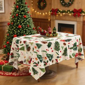 Christmas Tablecloth Premium Table Cover PVC Waterproof Oil Proof Nordic Snowflake Reindeer Xmas Decoration For Holiday Party Dining Decor 4-12seater
