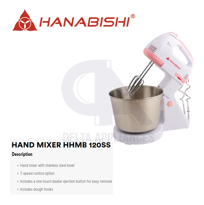 Hanabishi Hand Mixer Stand Mixer 7 Speed Stainless Bowl Original 1 Year
