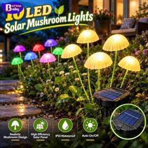 10 Led Solar Mushroom Lights Outdoor Ip55 Waterproof 2 Lighting Modes Rgb Warm White Easy Install Garden Yard Path Holiday Decor