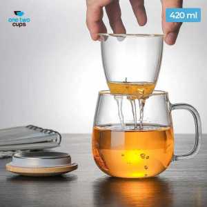 BISA COD / Gelas Cangkir Teh Tea Cup Mug with Infuser Filter / Gelas Cangkir Teh Thai Tea Kopi Manis Celup Gandum Hijau Herbal Jamu Rempah Bunga Poci Tarik Tubruk Tongji Herbal Hangat Kacamata Infuser Saringan Penyaring Arab Anti Panas Pecah Beling