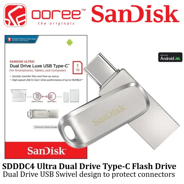 SANDISK OTG ULTRA DUAL DRIVE LUXE USB 3.2 GEN 1 TYPE C 1TB FLASH DRIVE | THUMBDRIVE | PENDRIVE -OTG