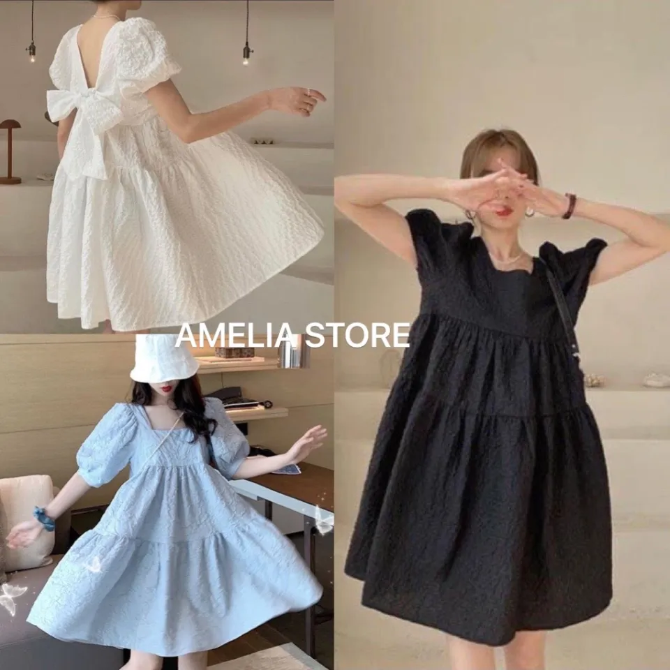 Váy xòe tiểu thư babydoll dáng dài, Đầm babydoll dự tiệc quảng châu màu  trắng, đen, xanh ulzzang hàn quốc giá rẻ | Shopee Việt Nam