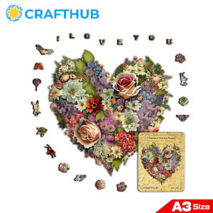 Crafthub Blooming Heart - Beautiful Flower Portrait Display | thicker and high quality wooden jigsaw puzzle board games | A3 size with 127 jigsaw pieces