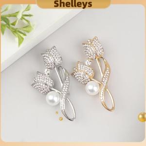 [Shelleys] 1Pc Brooch Rhinestone Tulip Flower Brooch Anti-glare Suit Brooch Collar Pin Jewelry