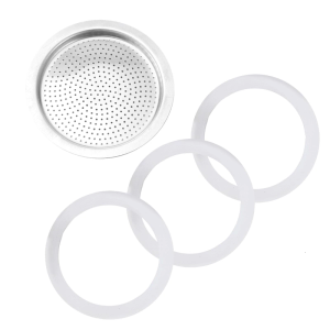 Pack of 4 Espresso Pots Replacement Set Contains Aluminium and 3 Gaskets Seals for Consistent Coffee Flavor