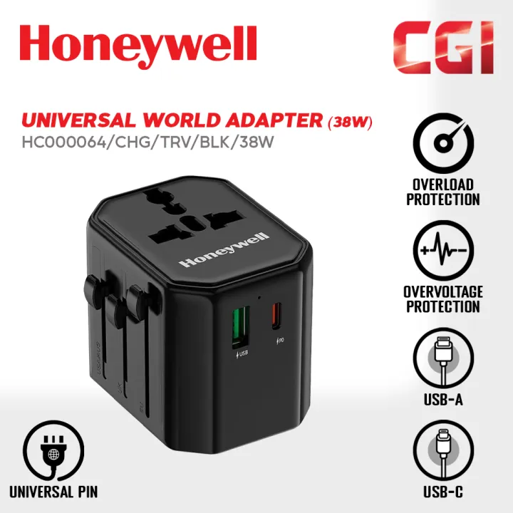Honeywell Universal World Adapter - 38W -HC000064/CHG/TRV/BLK/38W