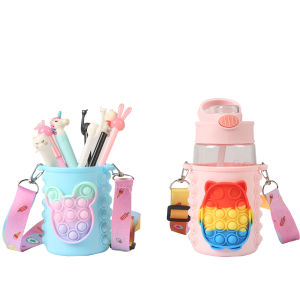 Pop It Fidget Toy Pencil Holder Case Water Cup Protective Cover Antistress Push Bubble Squeeze Toy Ppoper Simple Dimple Decompression Squeeze Toys for Kid