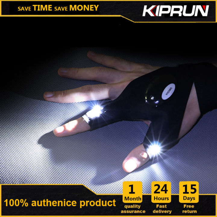 KIPRUN Night Light Waterproof Fishing Gloves with LED Flashlight