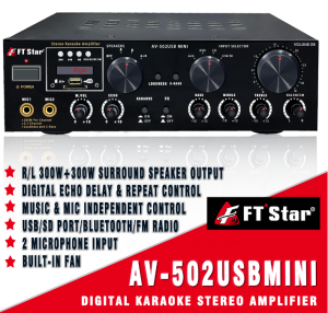 FT Star New AV-502 Power AMPLIFIER MINI 2.1 Channel 200W x 2 Karaoke Amplifier with Subwoofer