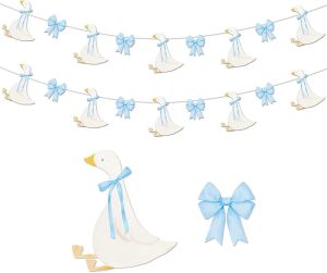 2 Set Bow Silly Goose Birthday Banner One Silly Goose Party Decoration for Farm Animal Baby Shower Birthday Party Decorations(Blue)