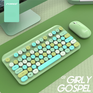 Keyboard Mouse Wireless Set For Notebook Laptop Desktop Pc Forev Premium Model Retro 2.4G Colorful