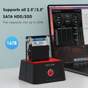 Wavlink 32TB(2x16TB) Dual Bay Hard Drive Docking Station USB 3.0 to SATA I/II/III Tool-Free External Hard Drive Lay-Flat Dock for 2.5/3.5inch HDD/SSD with Hard Drive Duplicator/Offline Clone Function/1 USB A to USB C Converter
