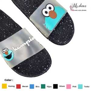LILY SHOES - Elmo Black Sendal Santai Karakter Lucu slop karet