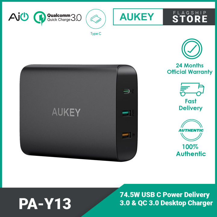 Chargeur Secteur USB-C Aukey PA-Y13 74,5W - USB 3.0 Et Quick Charge 3.0