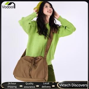 【Vodool】 Nylon Shoulder Bag Slouchy Drawstring Bag Casual Crossbody Bag for Women Work Shopping Travel