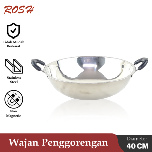 ROSH Wajan / Kuali Masak Diameter 34 CM China Wok Stainless Steel Anti Karat ROS Chrome
