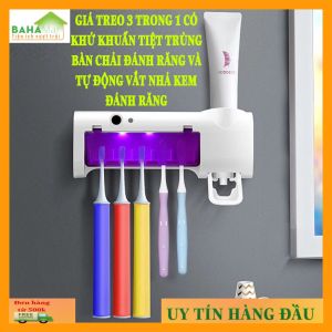 GIÁ TREO 3 TRONG 1 CÓ KHỬ KHUẨN TIỆT TRÙNG BÀN CHẢI ĐÁNH RĂNG VÀ TỰ ĐỘNG VẮT NHẢ KEM ĐÁNH RĂNG "BAHAMAR" khử 9900% vi khuẩn gây sâu răng gây hôi miệng