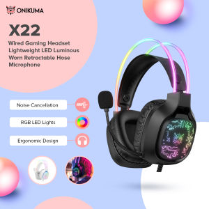 Onikuma X22 RGB USB + 3.5mm Cool RGB Dynamic Light Wired Gaming Headset Over-Ear Headphones with RGB Dynamic Light Professional Wired Headset Noise Reduction Microphone Stereo Eardphones