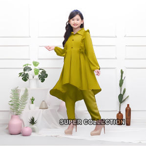 Setelan Anak Perempuan Umur 7 - 9 Tahun Setcol Baju Setelan Anak Muslim Polos Ruffle