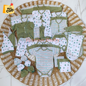 36 Pcs Paket Lahiran Lengkap Baju Bayi Celana Bayi Baru Lahir seri Hijau Sage Karakter Lucu Sartaki Jumper Popok Tali Baby Gift Set -Juragan Lebak
