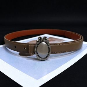 AKZDXE PU Leather Womens Belt Simple Korean Style Waist Belt  High-end Feel Oval Bow Belt For Women Gift