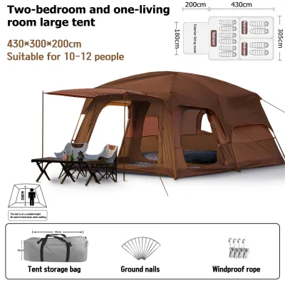 Mount peak5-8-12 Person Large Camping Tent Outdoor Waterproof Family Tent Double layered BIG Tent Two Room One Living Room Tent UV proof Tent