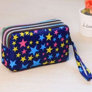 MOUSSON  กระเป๋าผู้หญิงกระเป๋าสตางค์ผู้หญิงกระเป๋าใส่มือถือกระเป๋าสตางค์ใบยาวขนาดใหญ่สามชั้นกระเป๋าข้อมือกระเป๋าใส่เหรียญผ้าใส่ได้6นิ้ว