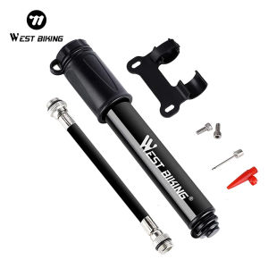 WEST BIKING Hand Mini Bike Air Pump Tire nflator Schrader Presta Valve Air Pump With Hose Needle Hose Portable Bike Pump Bike Accessories