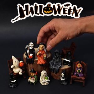 GONUUWGL ฟักทอง ฟิกเกอร์ฮาโลวีนขนาดเล็ก โครงกระดูก ผี ของตกแต่งเรซินฮาโลวีน สร้างสรรค์ ตลก ของเล่นโมเดลแม่มดฮาโลวีน ตกแต่งเทศกาล
