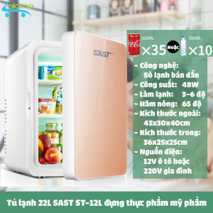 Tủ lạnh mini 12 lít - Tủ lạnh SAST ST-12L 2 ngăn làm lạnh hâm nóng - Tủ đựng mỹ phẩm có hiển thị nhiệt độ bảo quản thực phẩm siêu tiện lợi - Cả làm lạnh và hâm nóng