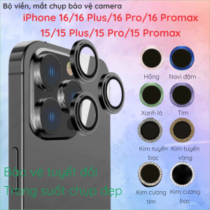 Bộ viền chụp nhôm mắt chụp bảo vệ camera titan iPhone 16E 16 Promax 16Pro Pro 16+ Plus/ 15 Promax pm 15Pro Pro 15+ Plus