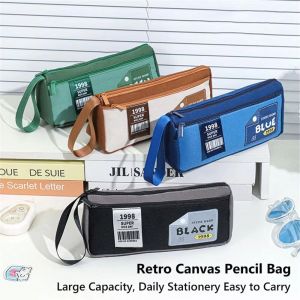 MMLUCK Vải bố Hộp Bút Chì Hai Lớp Có tay cầm Túi đựng đồ Hộp bút chì hoạt hình Thiết kế cổ điển Sức chứa lớn Túi đựng bút chì Học sinh