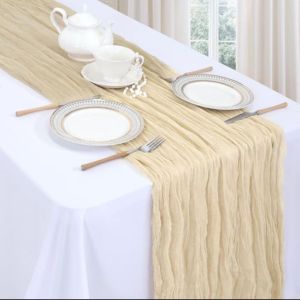 Romatic Gauze Table Runner Cheesecloth for Birthday Party Wedding Chirstmas Anniversary Celebration Tablecloth Semi Sheer Table Runner
