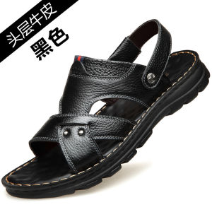 Free Shipping MenS Summer Sandals New Style Soft Rubber Sole Trendy Design Made With Top-Grain Cowhide Fashionable Genuine Leather Casual Beach Shoes